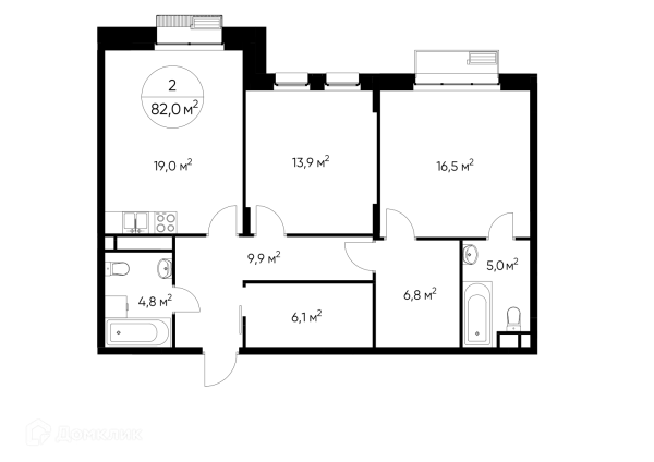 Планировка 2 комн. в ЖК "Резиденции Сколково"