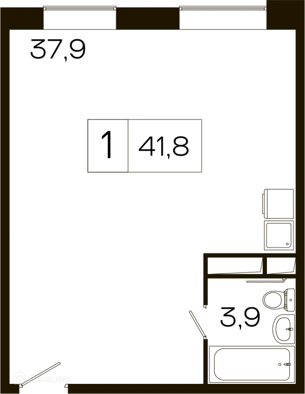 Планировка 1 комн. в ЖК "Сердце Одинцово"