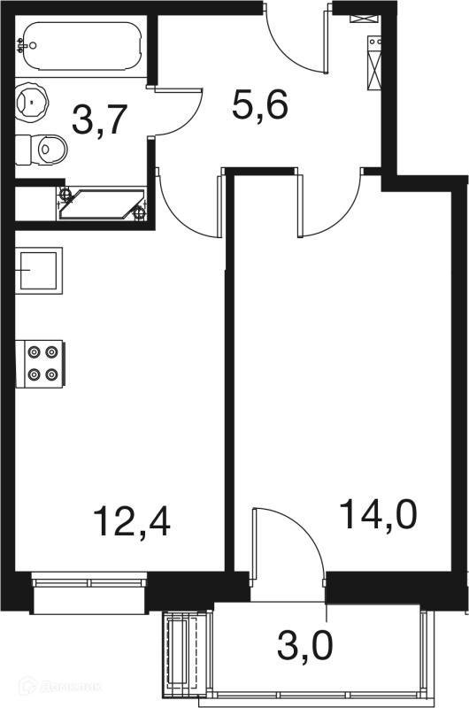 Планировка 1 комн. в ЖК "Сердце Одинцово"