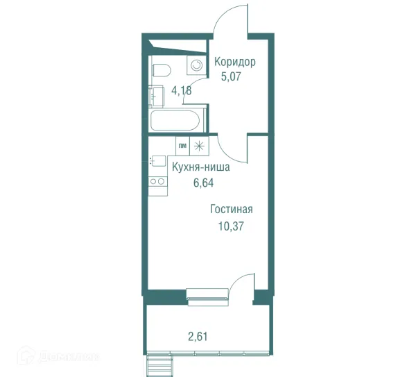 Планировка Студия в ЖК "Одинбург"