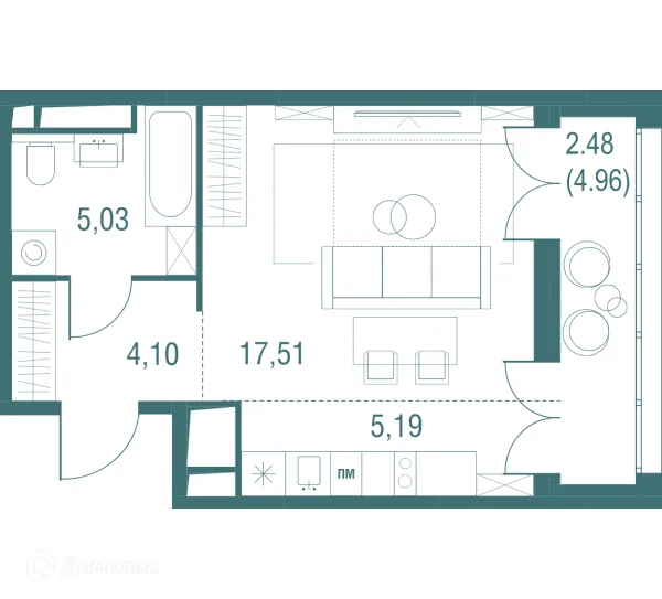 Планировка Студия в ЖК "Одинбург"