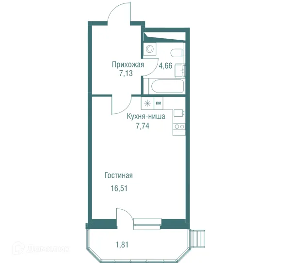 Планировка Студия в ЖК "Одинбург"