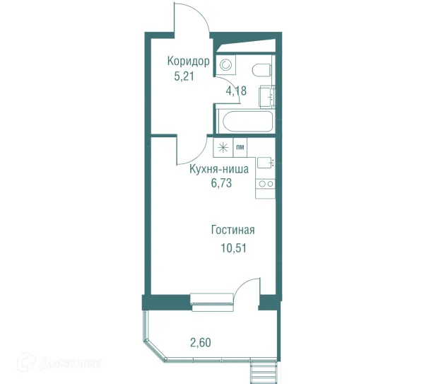 Планировка Студия в ЖК "Одинбург"