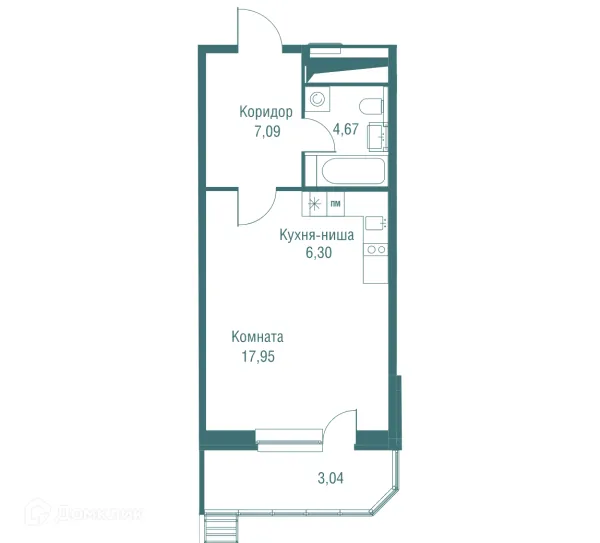 Планировка Студия в ЖК "Одинбург"
