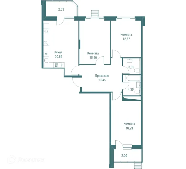 Планировка 3 комн. в ЖК "Одинбург"