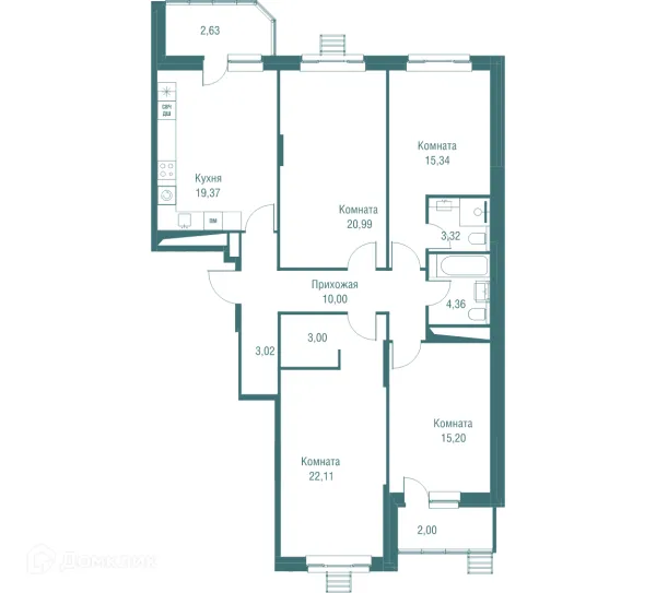 Планировка 4 комн. в ЖК "Одинбург"