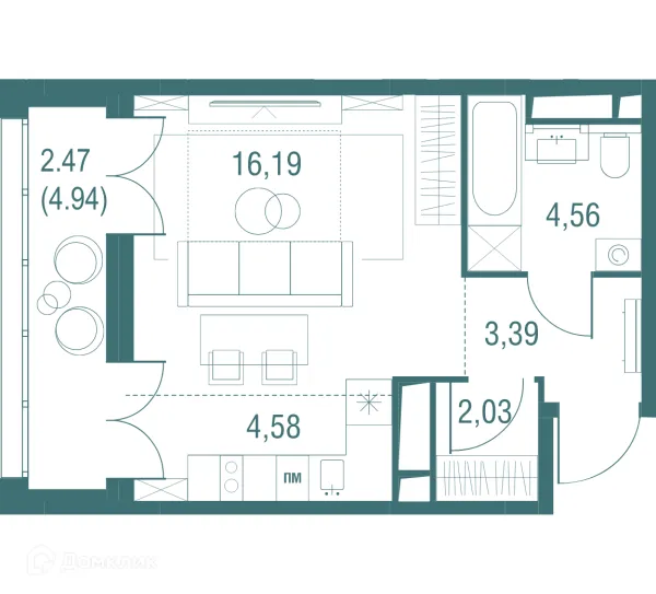 Планировка Студия в ЖК "Одинбург"