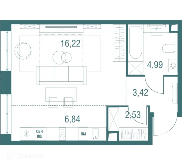 Планировка Студия в ЖК "Одинбург"