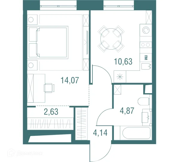 Планировка 1 комн. в ЖК "Одинбург"