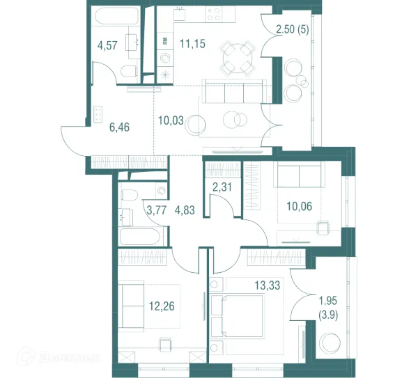 Планировка 4 комн. в ЖК "Одинбург"