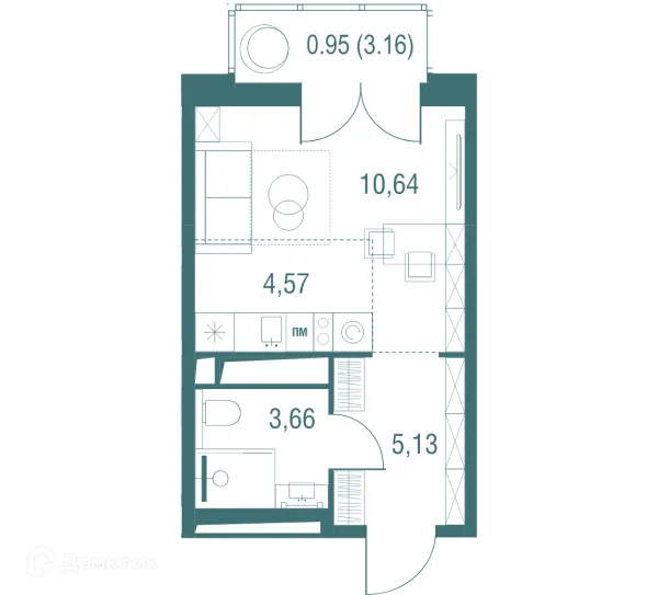 Планировка Студия в ЖК "Одинбург"
