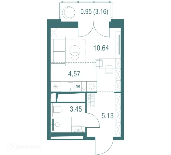 Планировка Студия в ЖК "Одинбург"