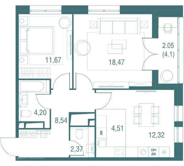 Планировка 3 комн. в ЖК "Одинбург"