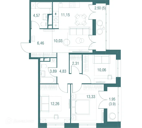 Планировка 4 комн. в ЖК "Одинбург"