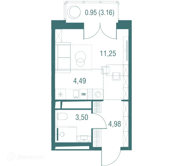 Планировка Студия в ЖК "Одинбург"