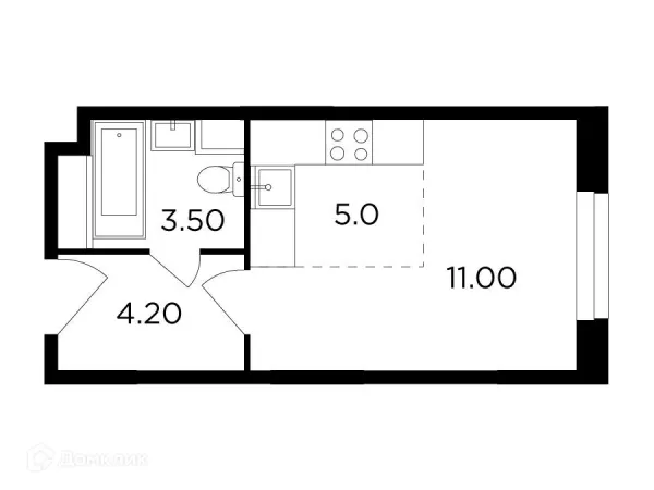 Планировка Студия в ЖК Одинград. Квартал "Семейный"