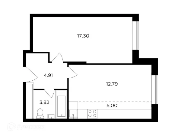 Планировка 1 комн. в ЖК Одинград. Квартал "Семейный"