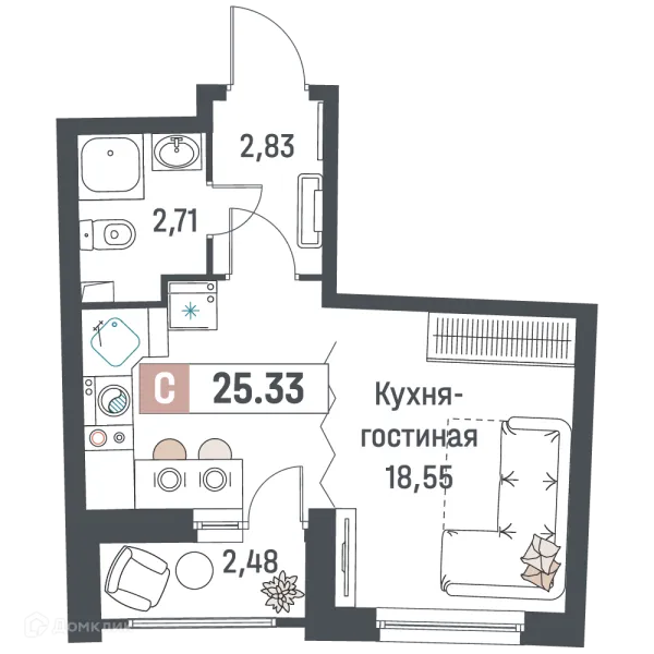 Планировка Студия в ЖК "Авиатор"
