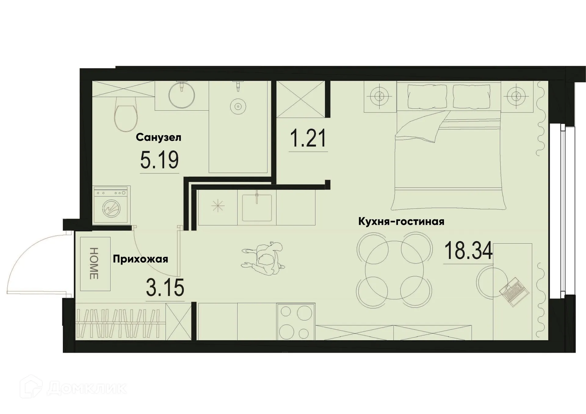 Планировка студии квартиры 27.89 м² в ЖК ID Murino III (Ай ди Мурино III), г. Мурино — фото 1
