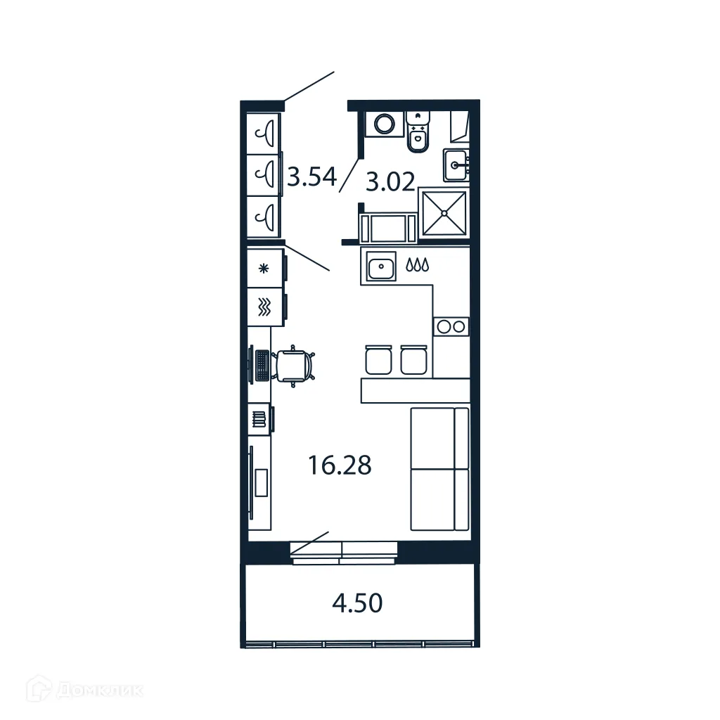 Планировка студии квартиры 22.3 м² в ЖК "Полис ЛАВрики", г. Мурино — фото 1