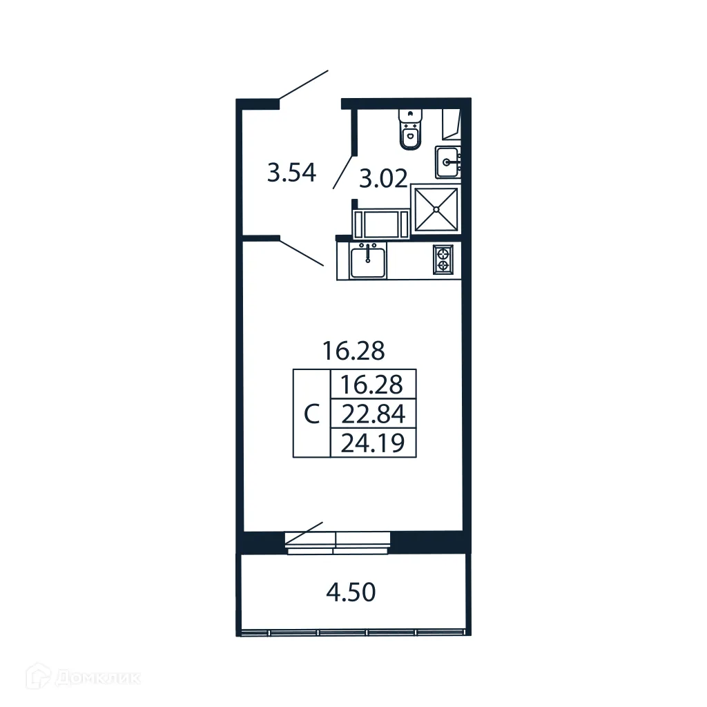 Планировка студии квартиры 22.3 м² в ЖК "Полис ЛАВрики", г. Мурино — фото 4
