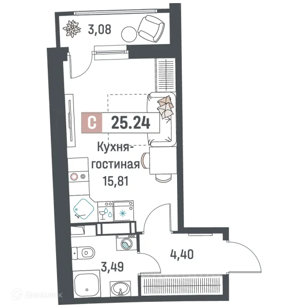 Планировка Студия в ЖК "Авиатор"