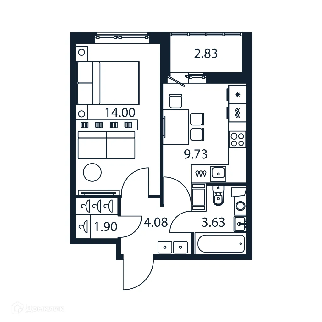 Планировка 1-комнатной квартиры 34.76 м² в ЖК "Полис ЛАВрики", г. Мурино — фото 1