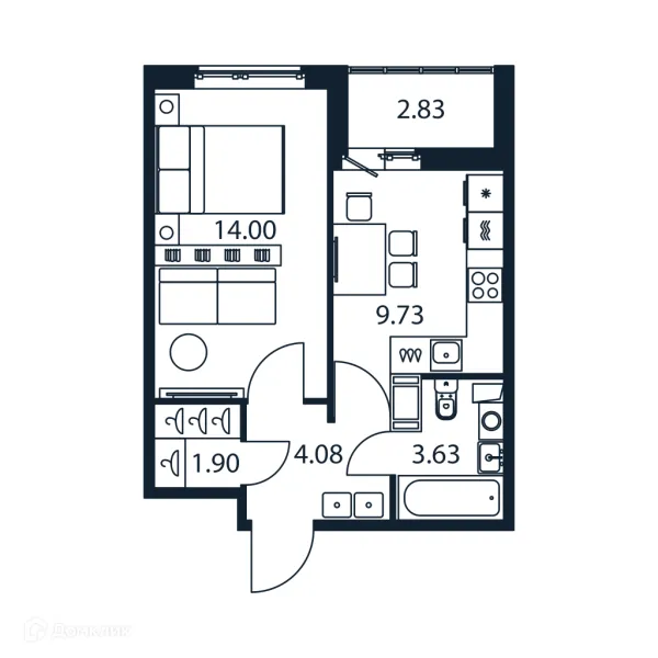 Планировка 1 комн. в ЖК "Полис ЛАВрики"