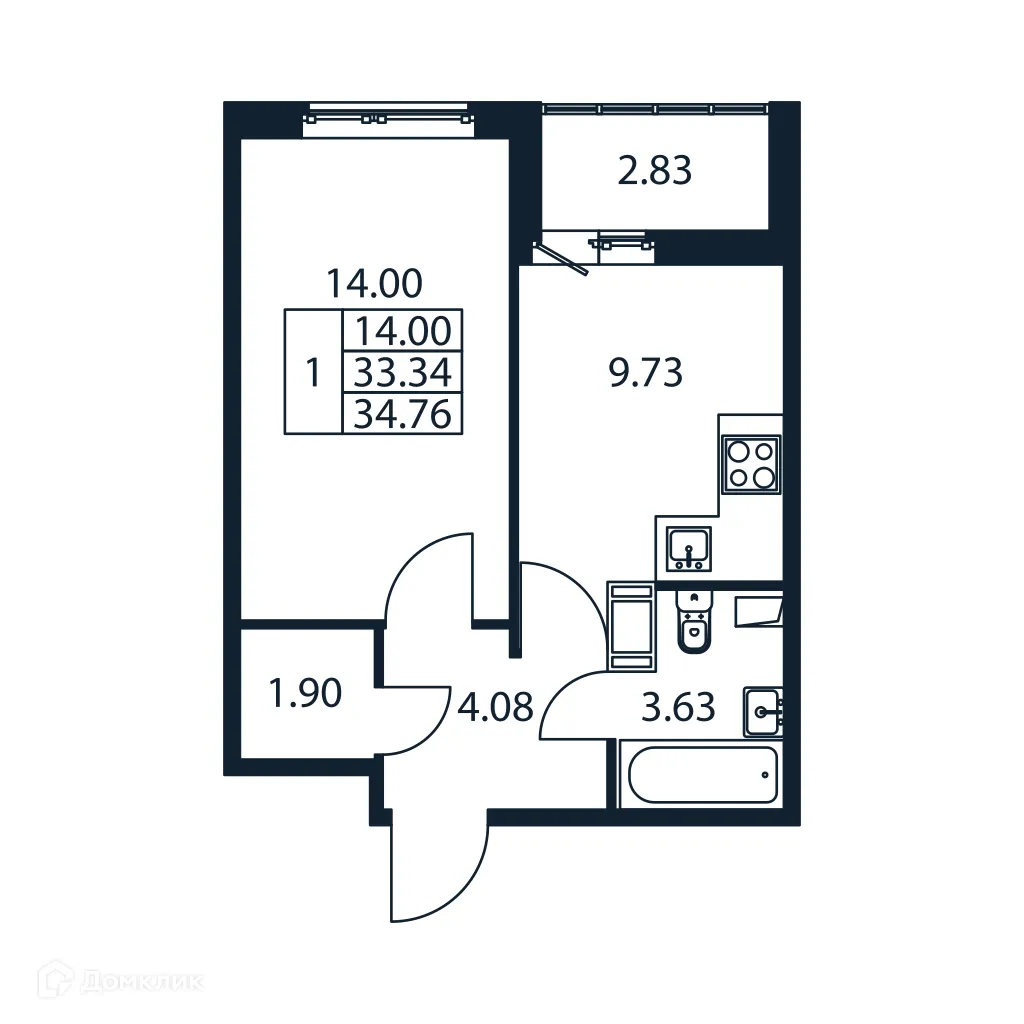 Планировка 1-комнатной квартиры 34.76 м² в ЖК "Полис ЛАВрики", г. Мурино — фото 4
