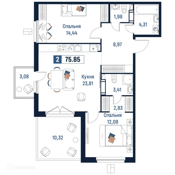 Планировка 2 комн. в ЖК Максималист