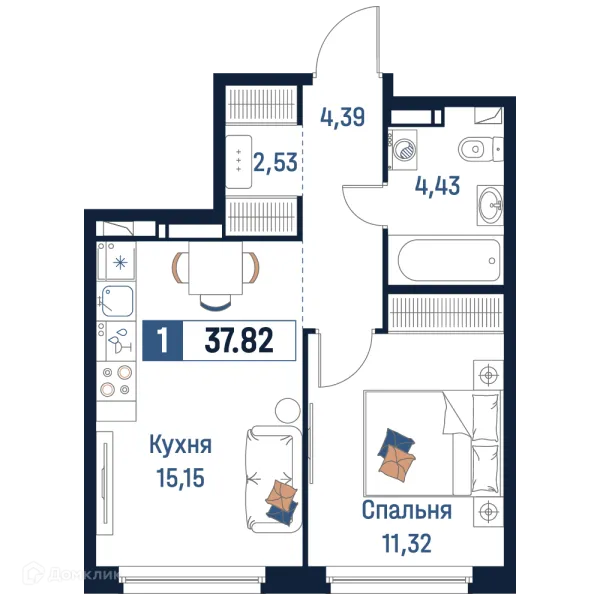 Планировка 1 комн. в ЖК Максималист