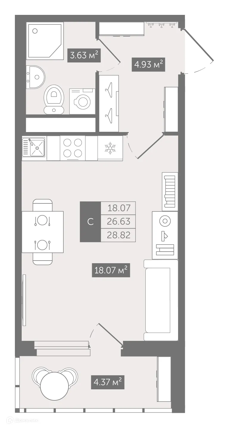 Планировка студии квартиры 28.82 м² в ЖК UP-квартал Воронцовский, г. Мурино — фото 1
