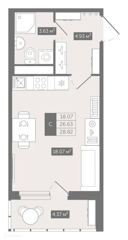 Планировка Студия в ЖК UP-квартал Воронцовский