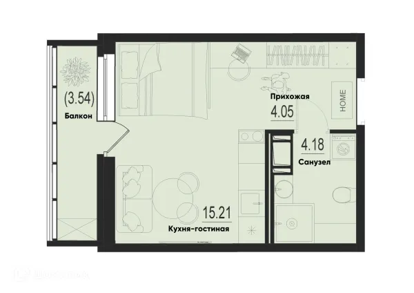 Планировка Студия в ЖК ID Murino III (Ай ди Мурино III)