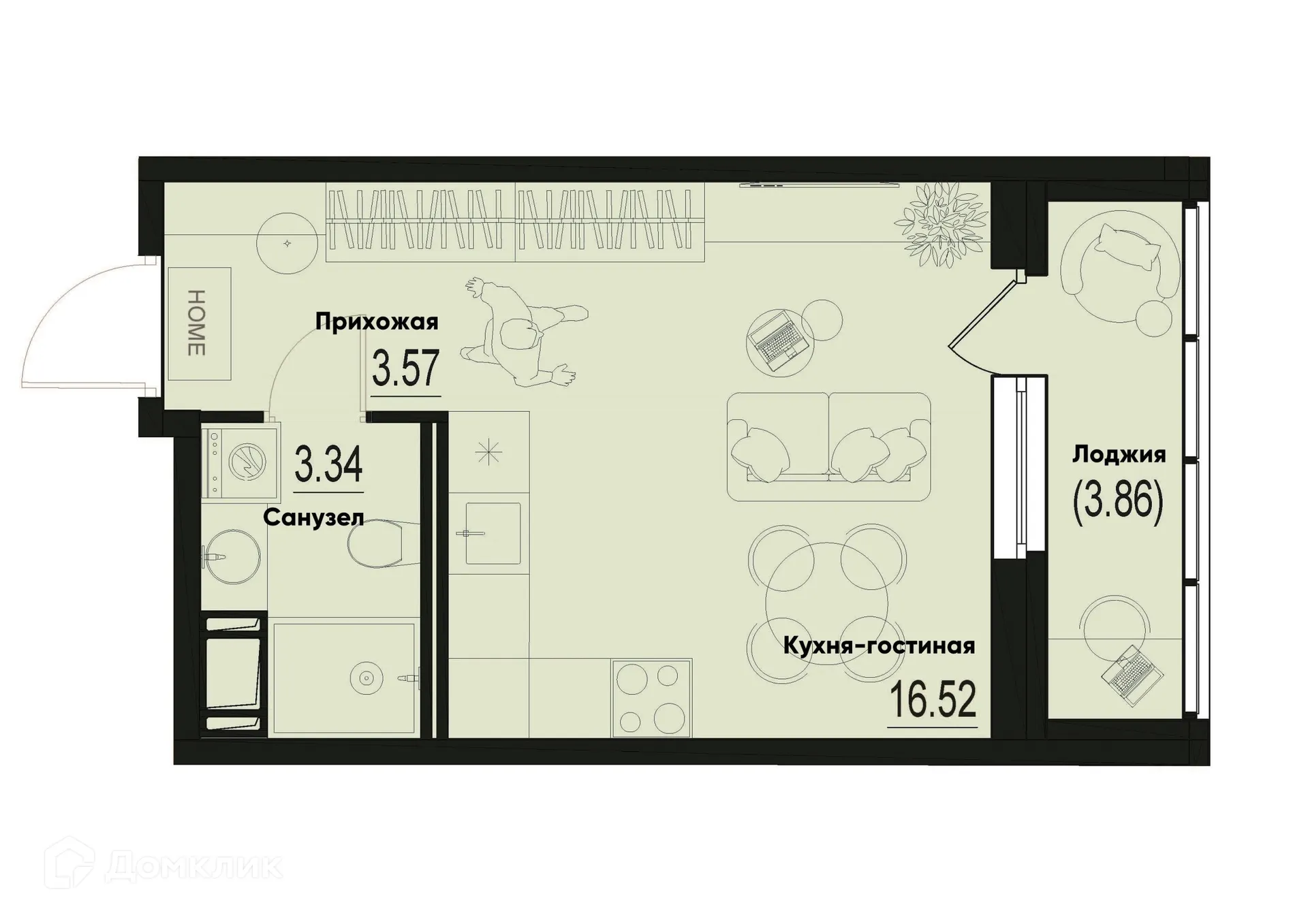 Планировка студии квартиры 25.36 м² в ЖК ID Murino III (Ай ди Мурино III), г. Мурино — фото 1