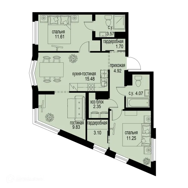 Планировка 3 комн. в ЖК ID Murino III (Ай ди Мурино III)
