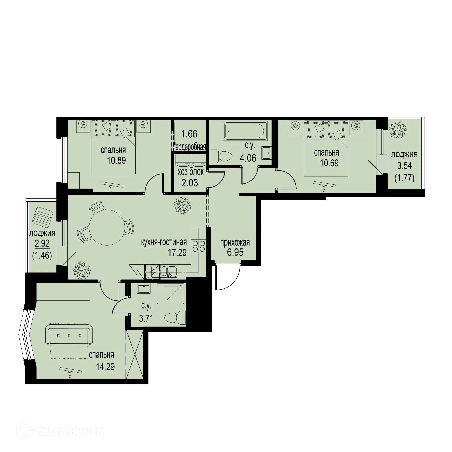 Планировка 3-комнатной квартиры 74.8 м² в ЖК ID Murino III (Ай ди Мурино III), г. Мурино — фото 1