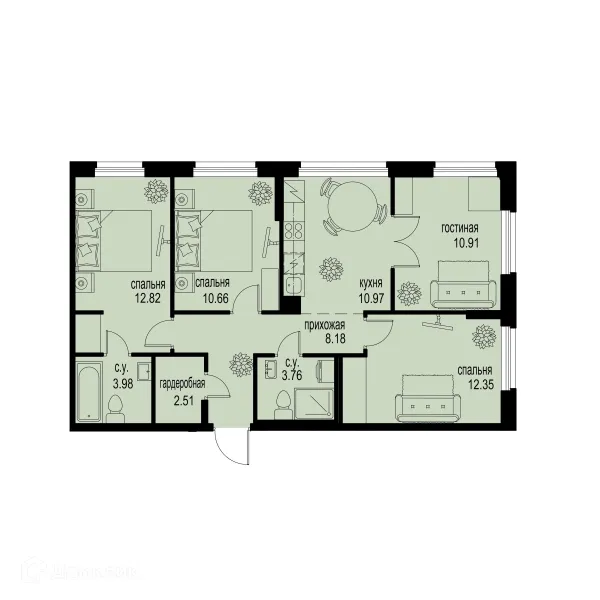 Планировка 4 комн. в ЖК ID Murino III (Ай ди Мурино III)