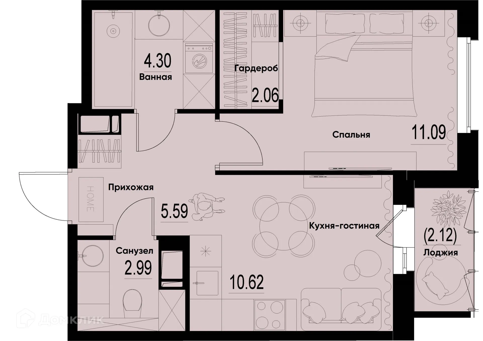 Планировка 1-комнатной квартиры 37.71 м² в ЖК ID Murino III (Ай ди Мурино III), г. Мурино — фото 1
