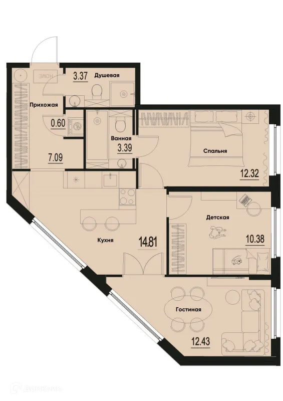 Планировка 3 комн. в ЖК ID Murino III (Ай ди Мурино III)