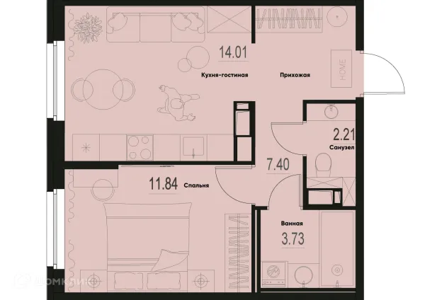 Планировка 1 комн. в ЖК ID Murino III (Ай ди Мурино III)