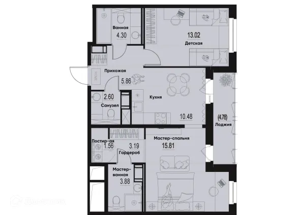 Планировка 2 комн. в ЖК ID Murino III (Ай ди Мурино III)