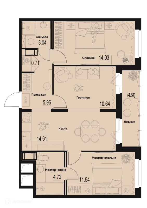 Планировка 3 комн. в ЖК ID Murino III (Ай ди Мурино III)