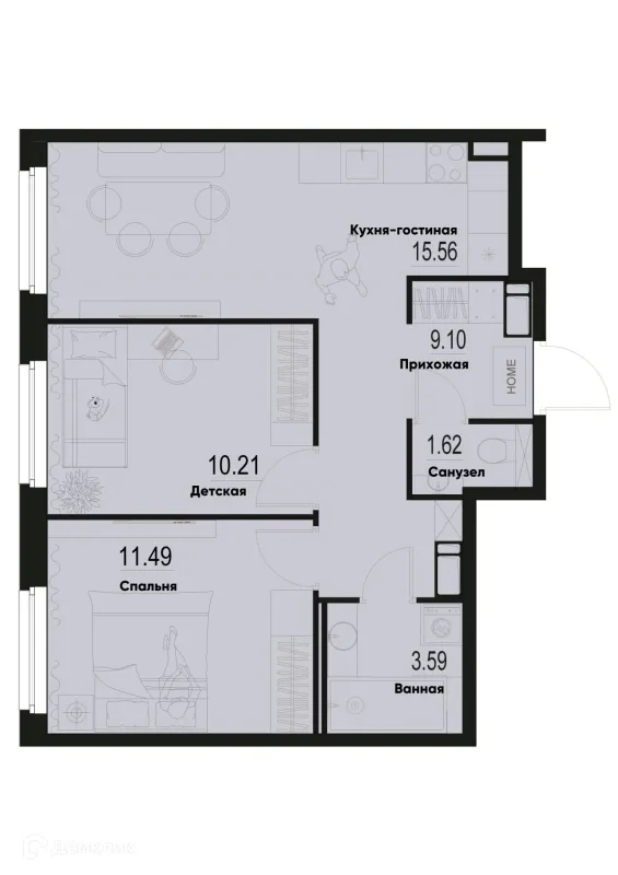 Планировка 2 комн. в ЖК ID Murino III (Ай ди Мурино III)