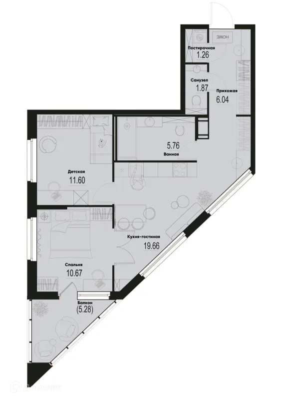 Планировка 2 комн. в ЖК ID Murino III (Ай ди Мурино III)