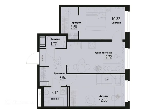 Планировка 2 комн. в ЖК ID Murino III (Ай ди Мурино III)