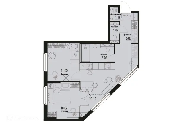 Планировка 2 комн. в ЖК ID Murino III (Ай ди Мурино III)