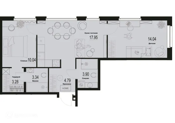 Планировка 2 комн. в ЖК ID Murino III (Ай ди Мурино III)