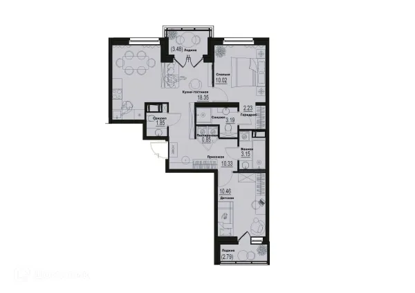 Планировка 2 комн. в ЖК ID Murino III (Ай ди Мурино III)