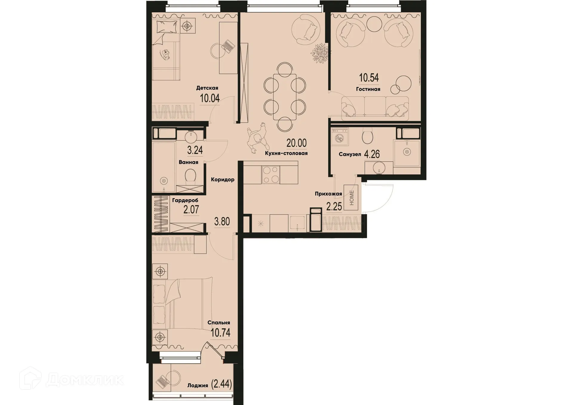Планировка 3-комнатной квартиры 68.16 м² в ЖК ID Murino III (Ай ди Мурино III), г. Мурино — фото 1